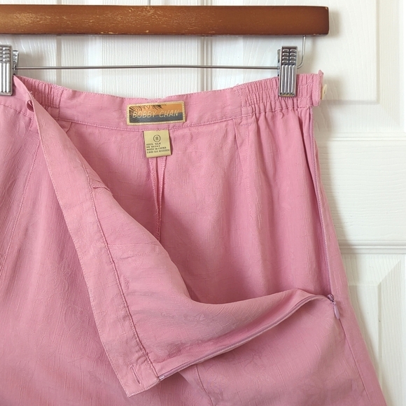 Bobby Chan 90's Vintage Leafy Jacquard Knit Silk High Waisted Mini Skort Pink 8 - Picture 4 of 12